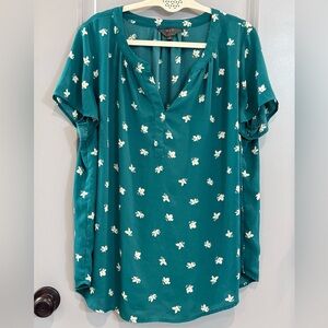 41 Hawthorn Teal Floral Split-Neck Tunic